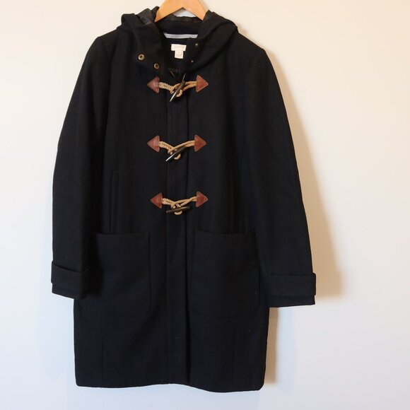JCREW wool toggle pea coat black long hood 6 preppy classic academia warm winter - Picture 2 of 9